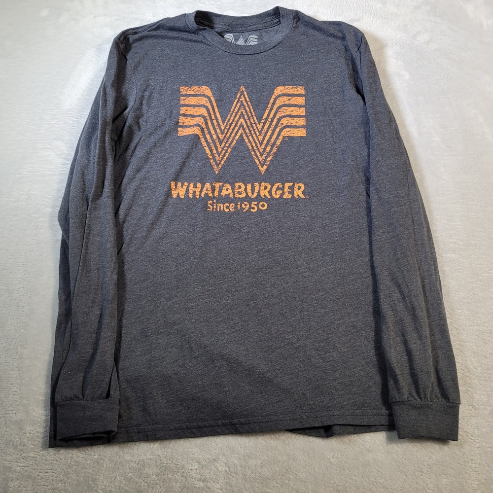 Whataburger Long Sleeve Shirt Mens Large Charcoal Gray Graphic Logo Tee